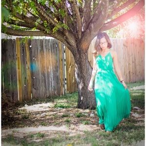 Emerald pleated maxi dress